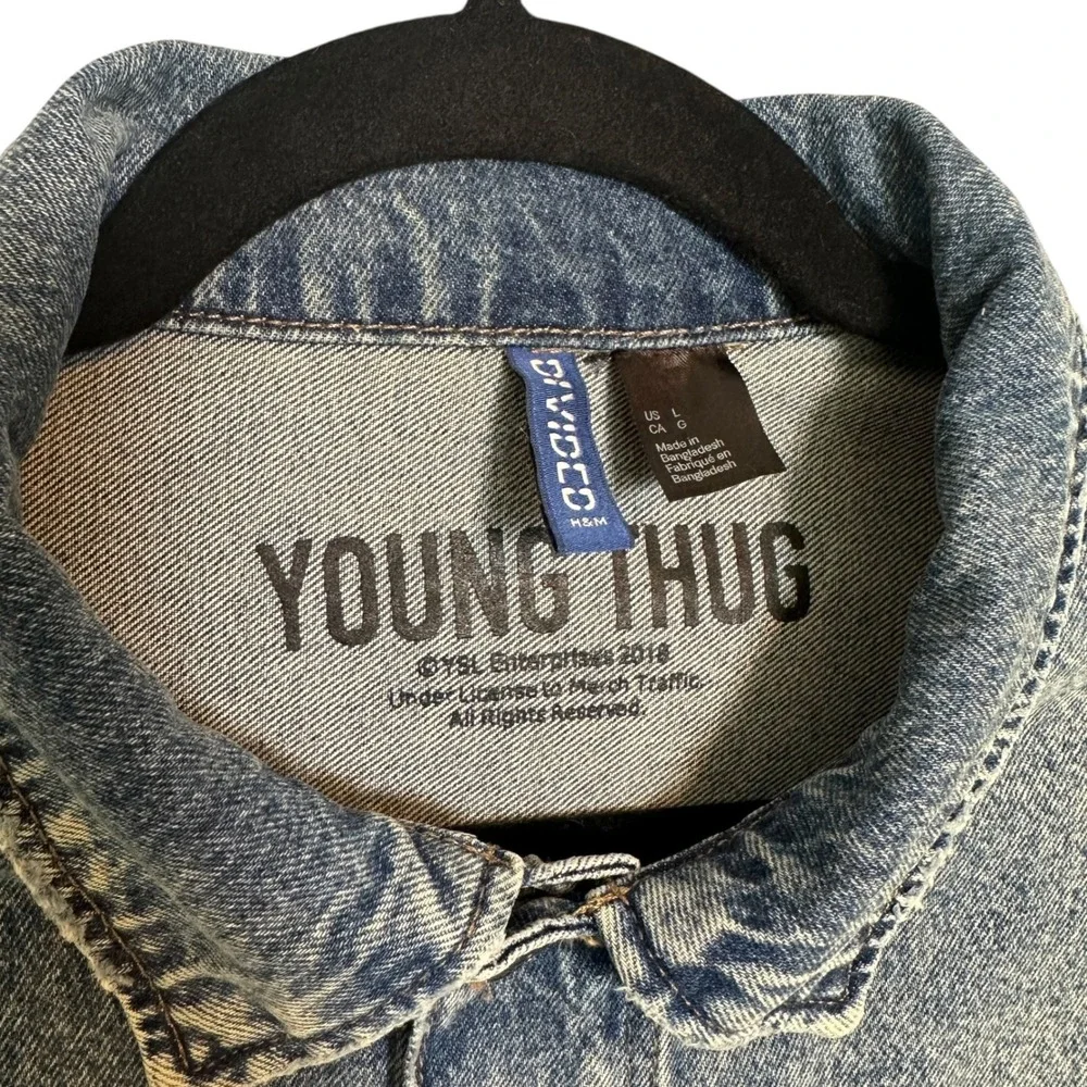 H&M Divided Young Thug Denim Jacket Angel Cherub Tour L Blue Acid Wash Unisex